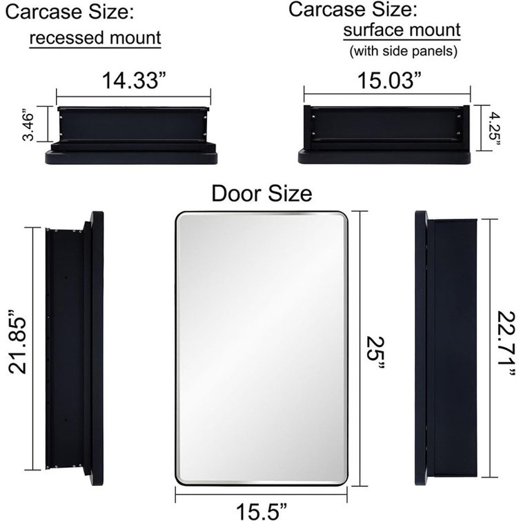 Latitude Run® Black Bathroom Mirror Medicine with Round Corner